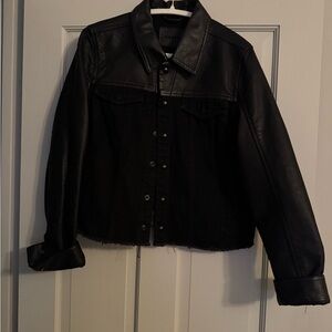 Blank NYC Black Leather and denim Jacket Classic Waist-Length